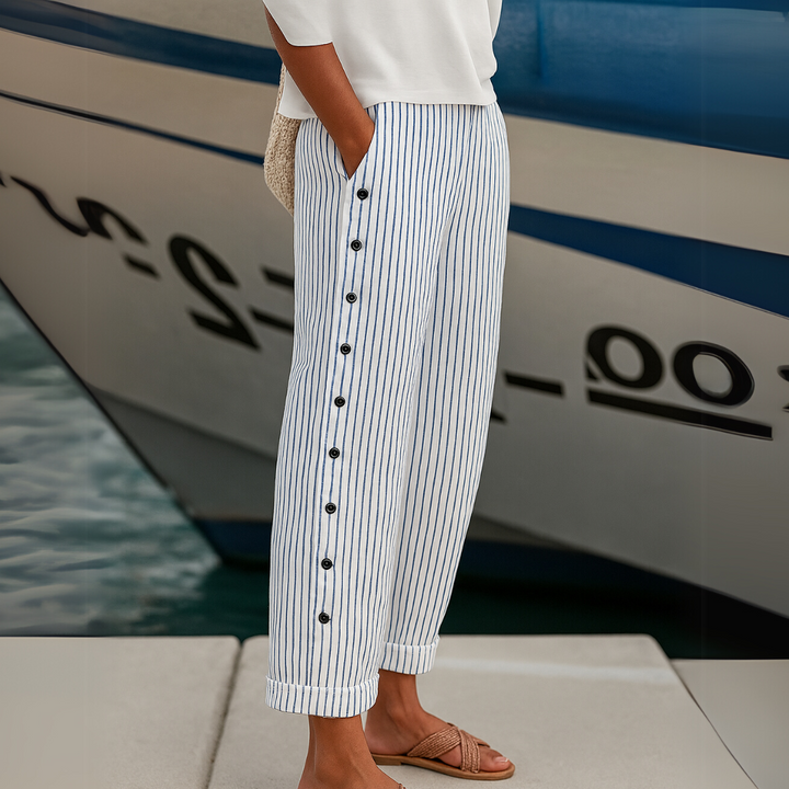 Caitlin | Stylish Striped Button Pants