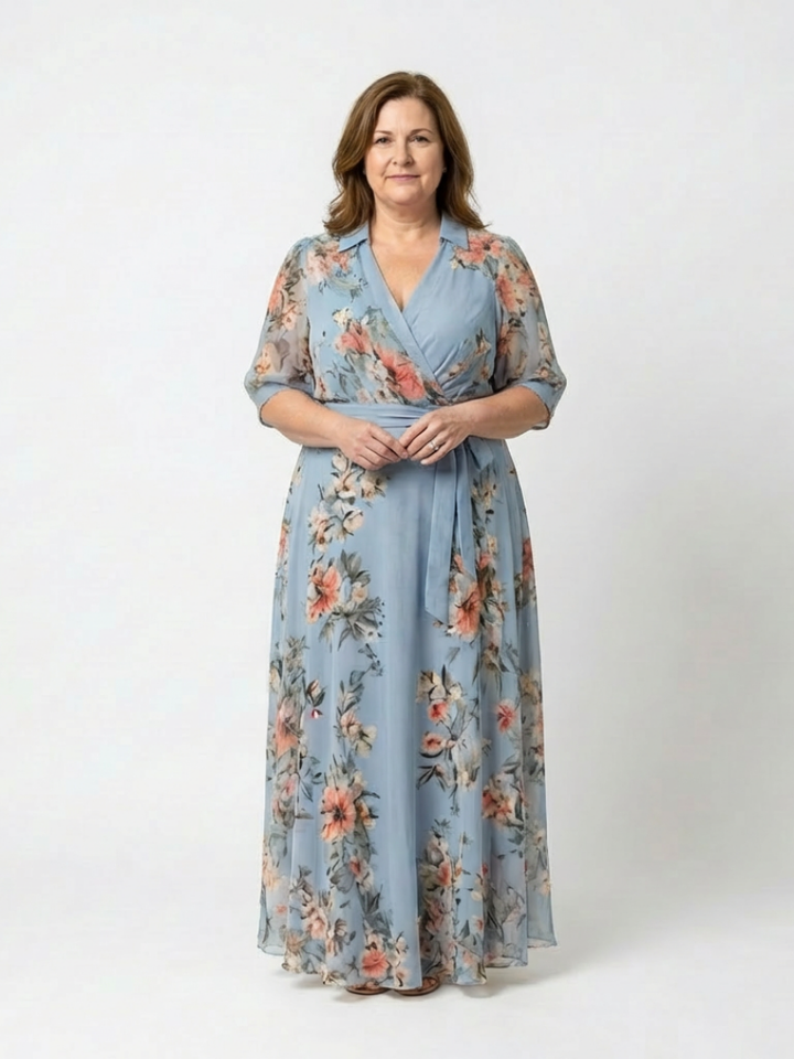 Elowen | Floral Wrap V Neck Maxi Dress